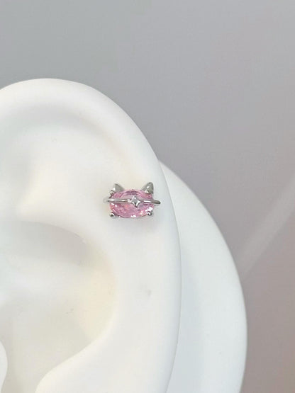 Pink Crystal Cat Ear Stud