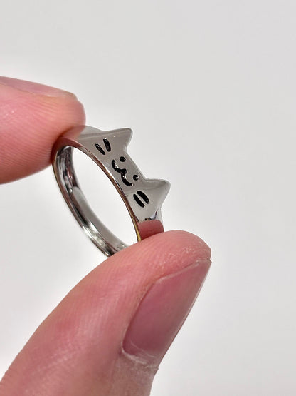 Silver Kitty & Pup Ring