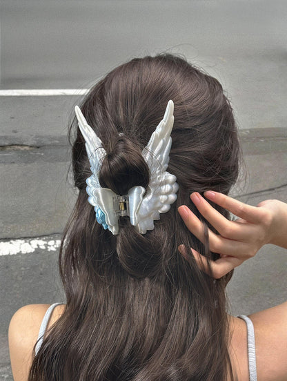 Ribboned Angel Wings Hair Clip