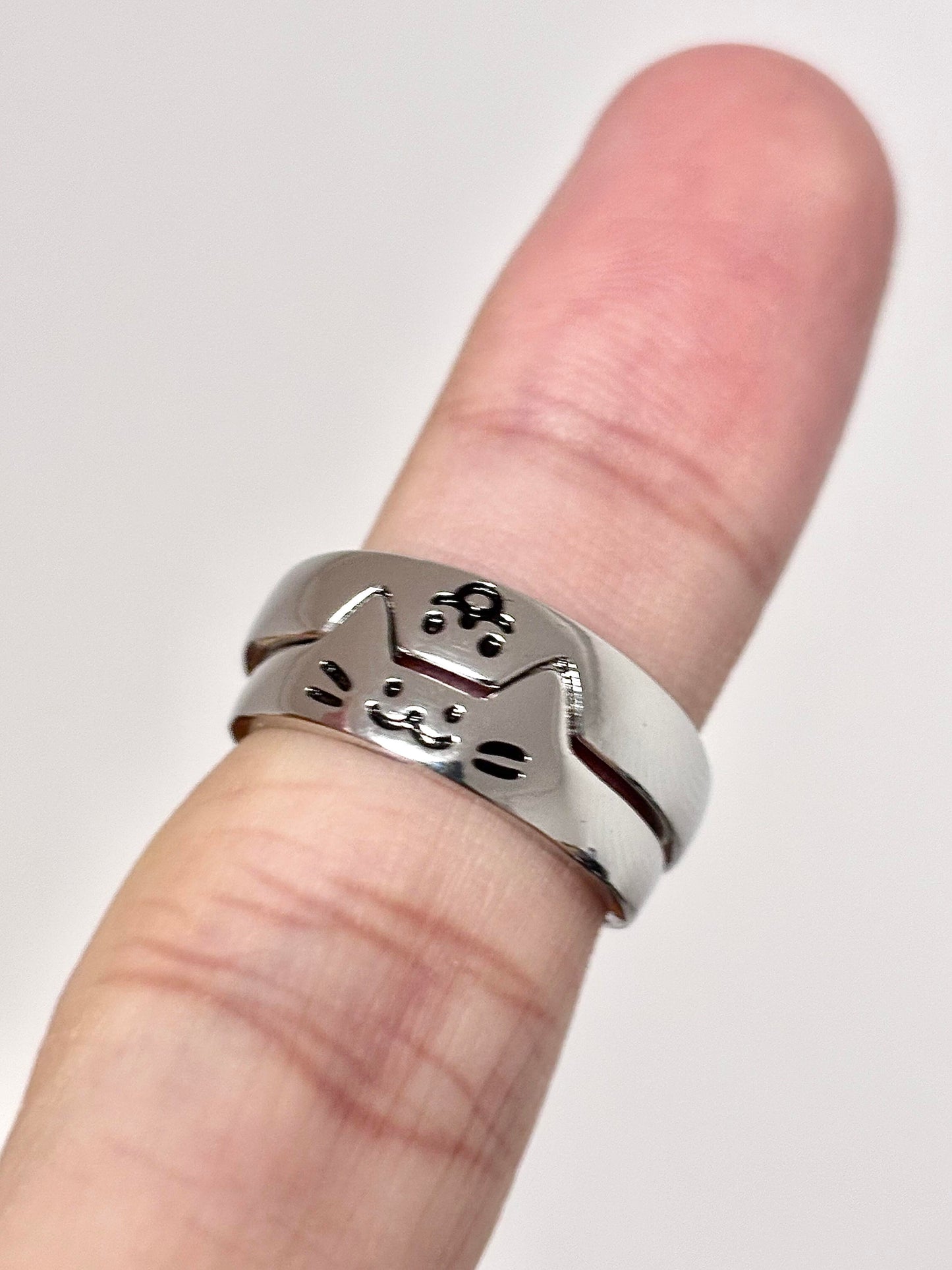 Silver Kitty & Pup Ring