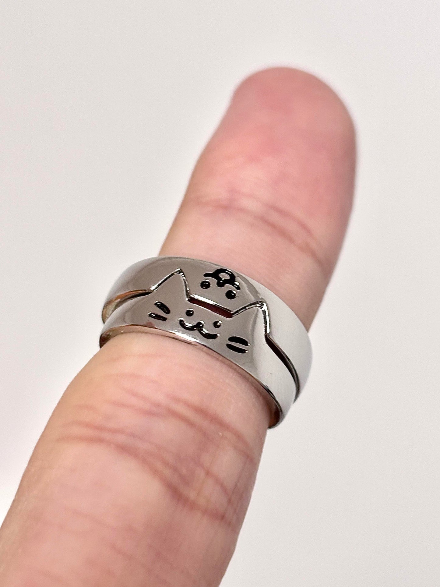 Silver Kitty & Pup Ring