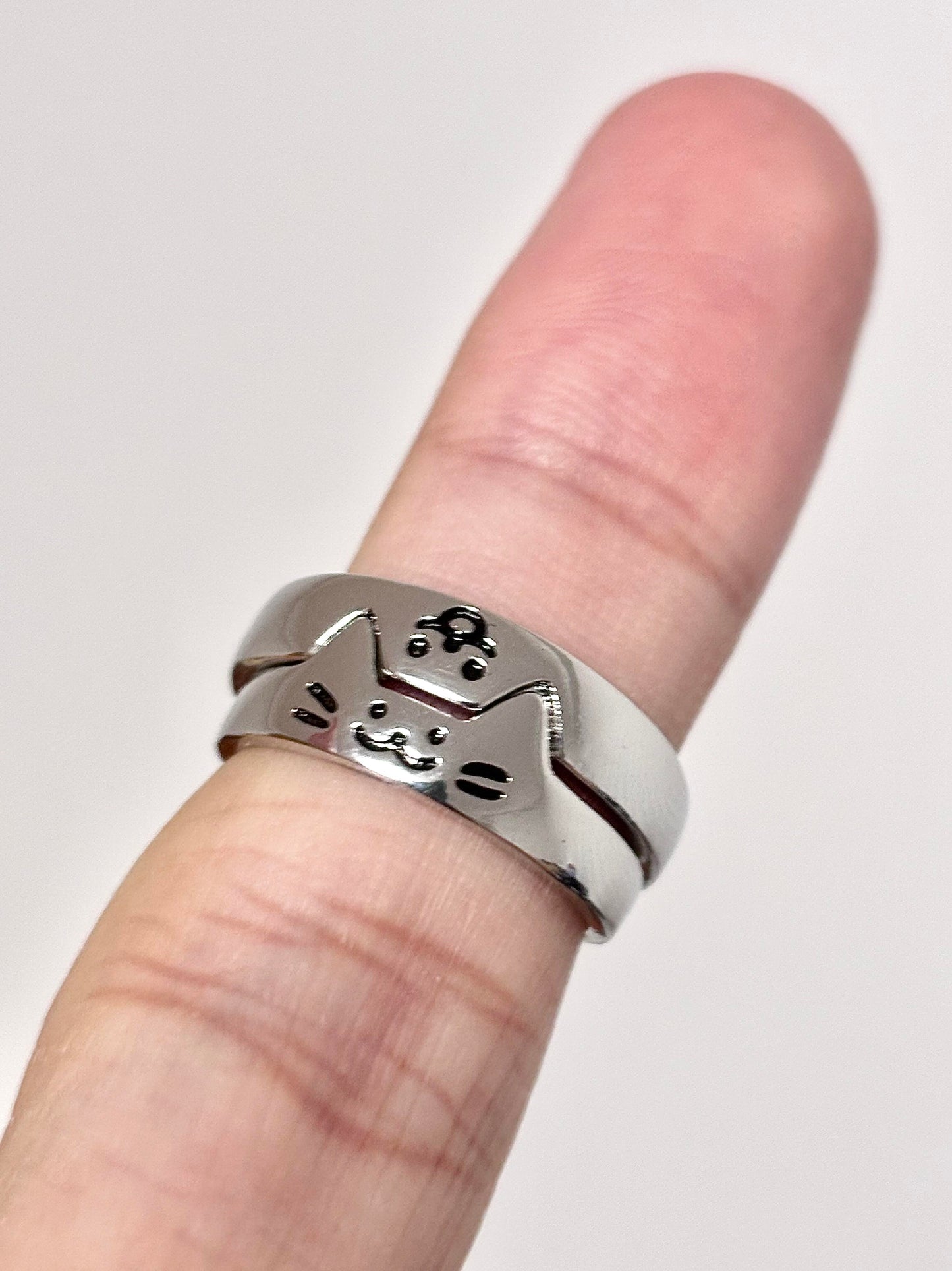 Silver Kitty & Pup Ring