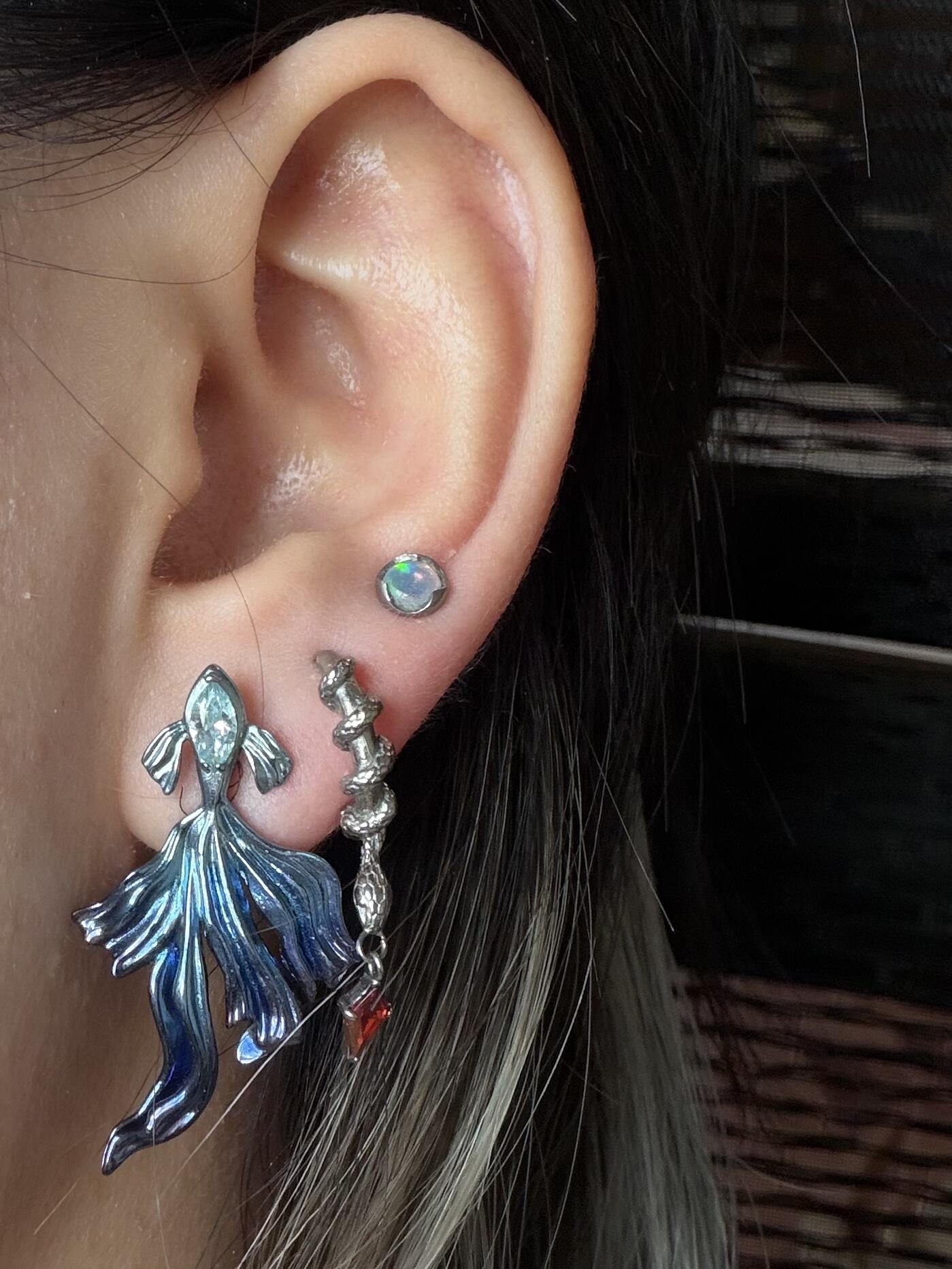 Gothic Cross Feather Drop Earring