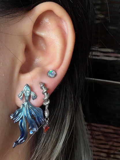 Gothic Cross Feather Drop Earring