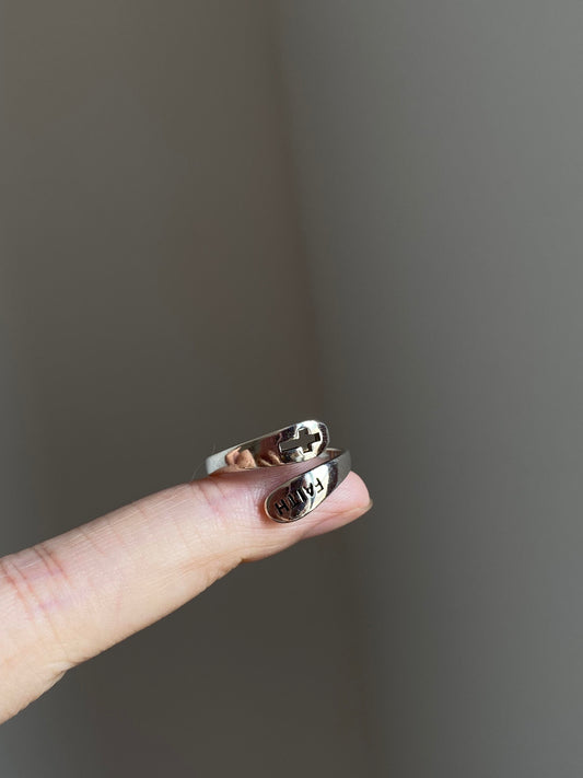 Silver Faith Cross Wrap Ring