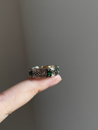 Silver Celtic Emerald Ring