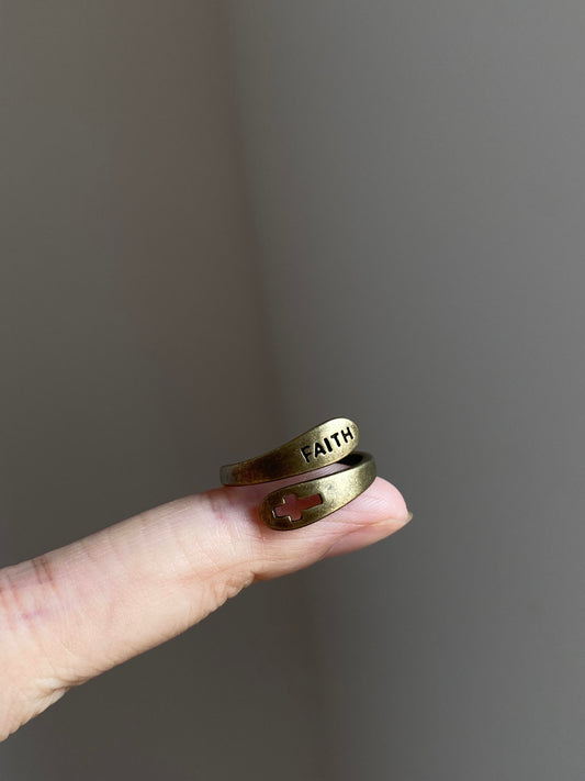 Bronze Faith Cross Wrap Ring
