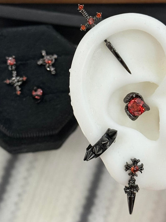 Spike Cross Gothic Earring Stack