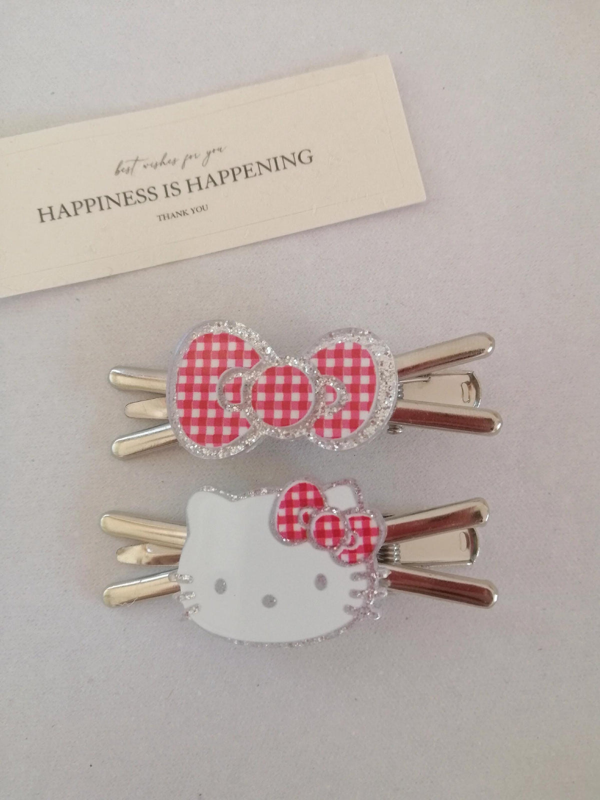 Cute Checkered Bow & Kitty Face Hair Clip