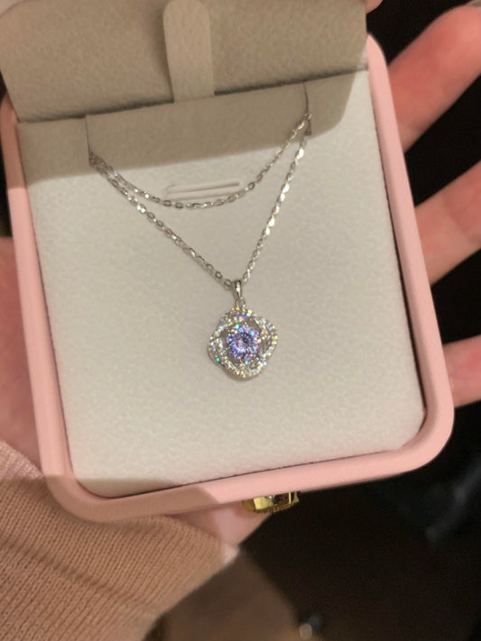 Purple Pave Halo Necklace