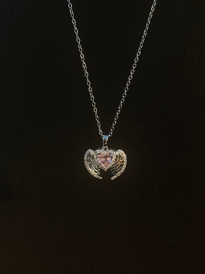 Pink Heart Wing Necklace