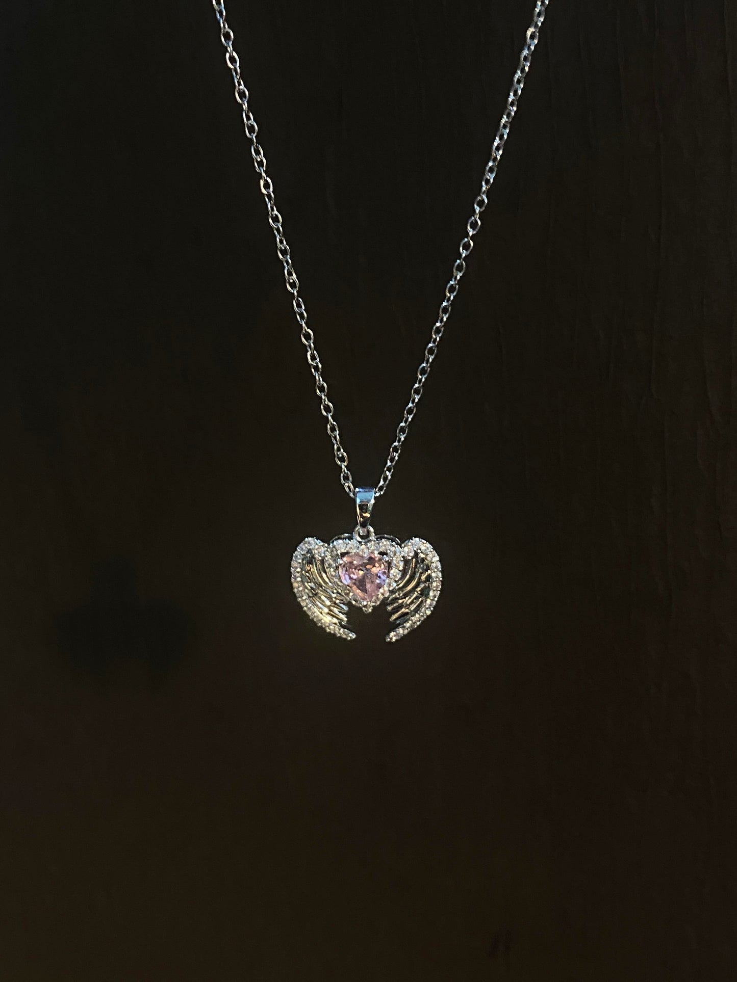 Pink Heart Wing Necklace
