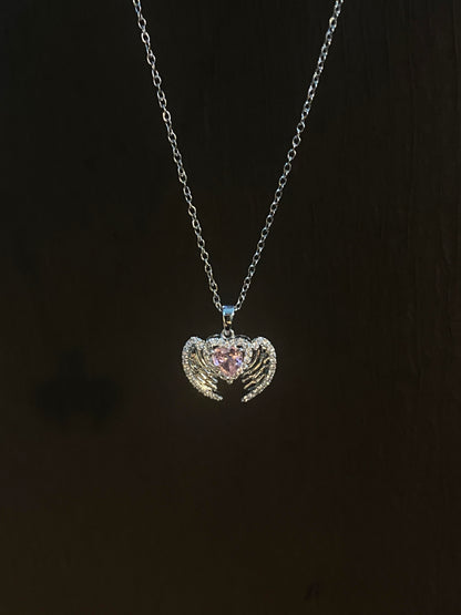 Pink Heart Wing Necklace