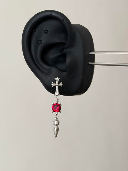Silver Gothic Cross Crystal Spike Drop Earrings