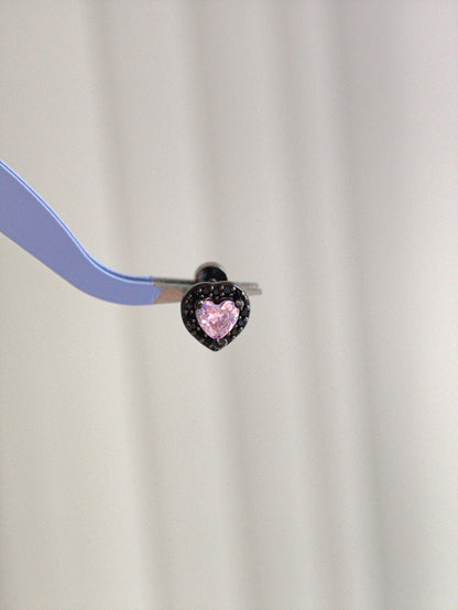 Black and Pink Saturn and Heart Earring Stack Set