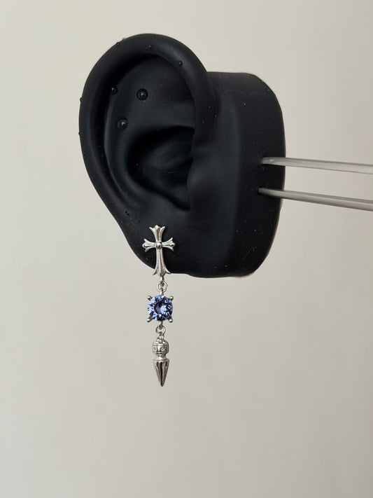Silver Gothic Cross Crystal Spike Drop Earrings
