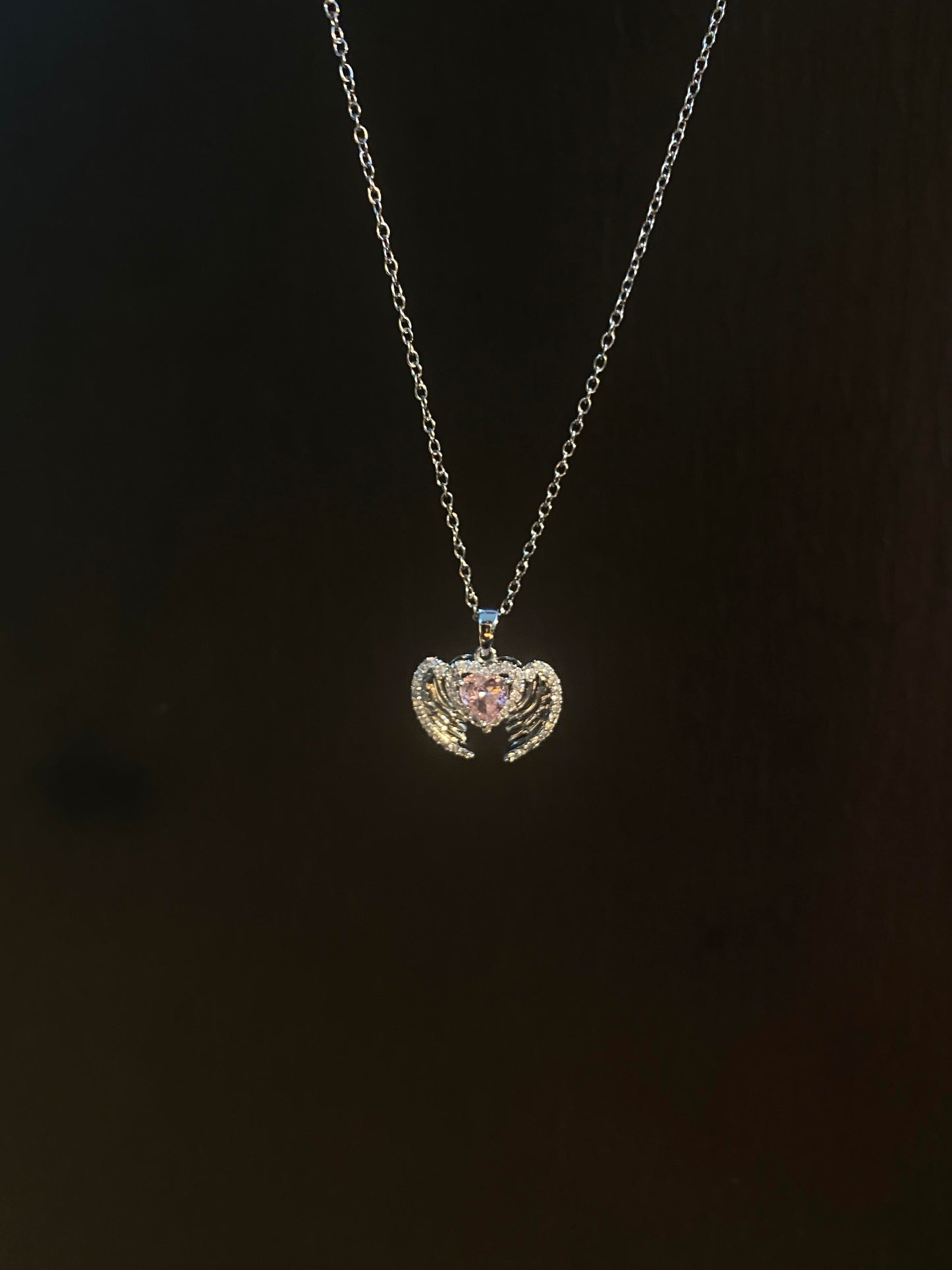 Pink Heart Wing Necklace
