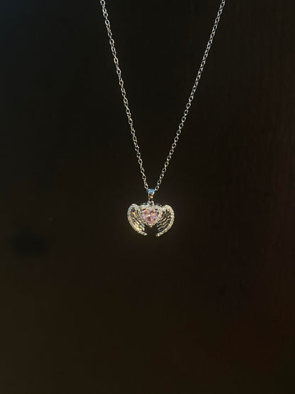 Pink Heart Wing Necklace