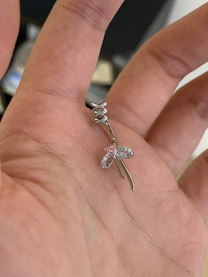 Silver Pink Heart Bow Earring