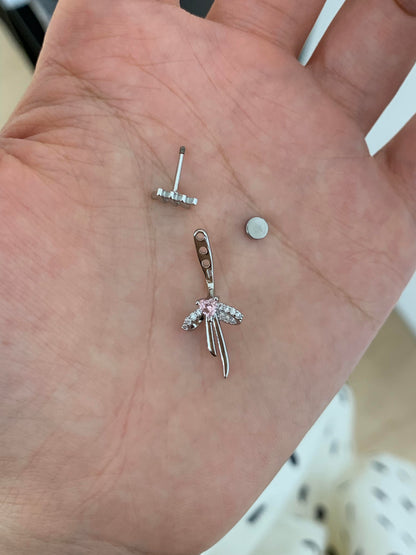 Silver Pink Heart Bow Earring