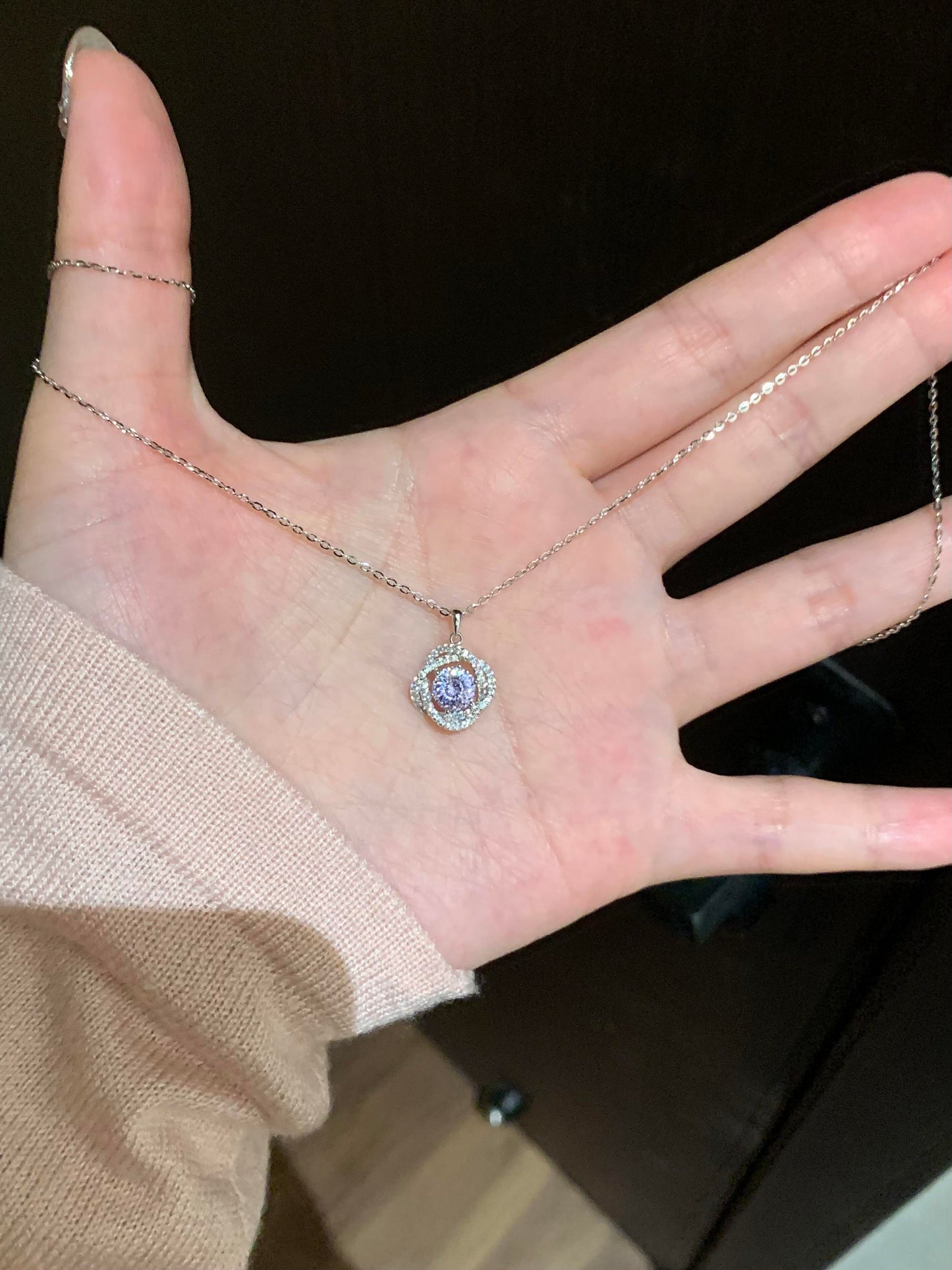 Purple Pave Halo Necklace