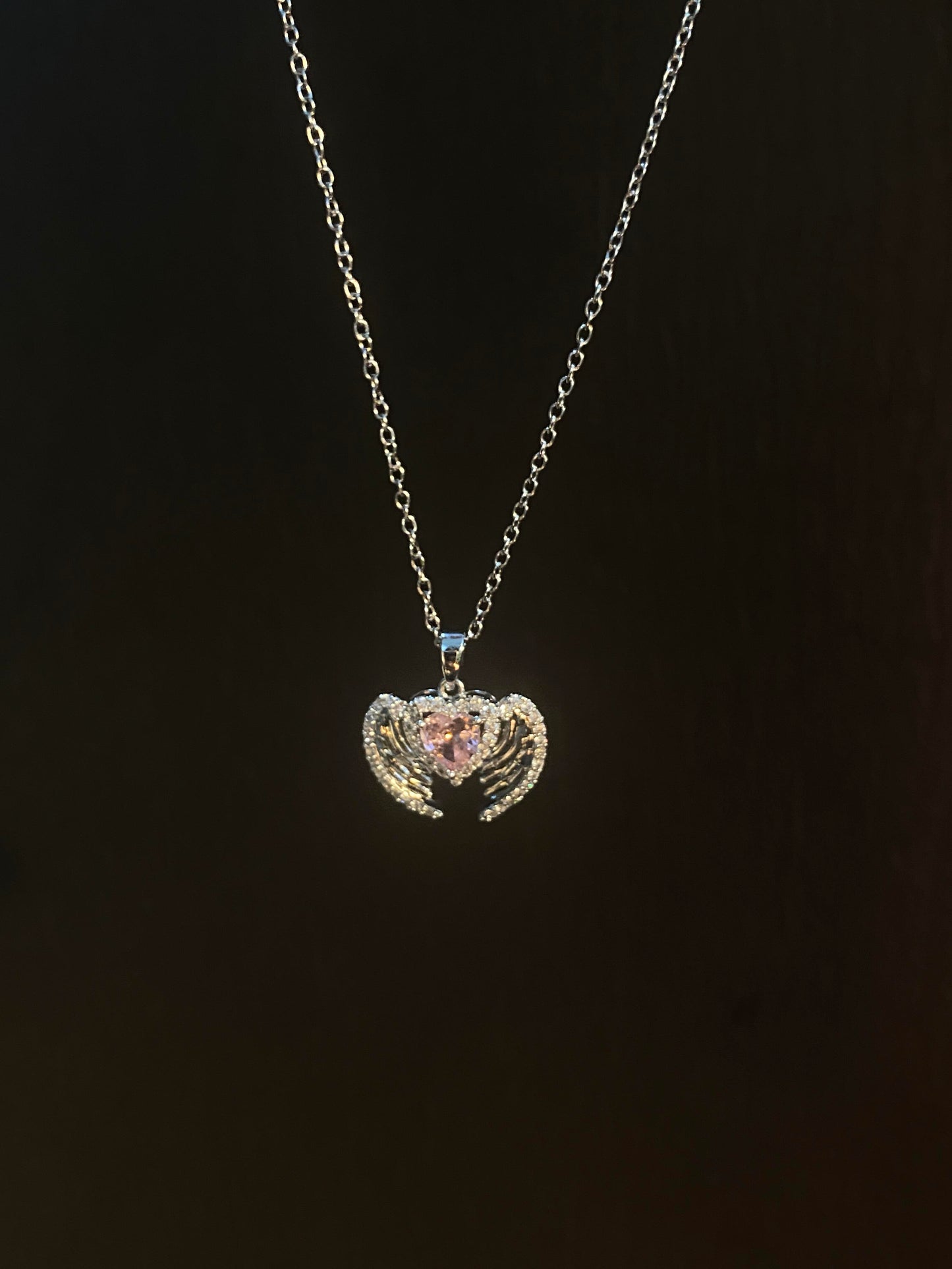 Pink Heart Wing Necklace