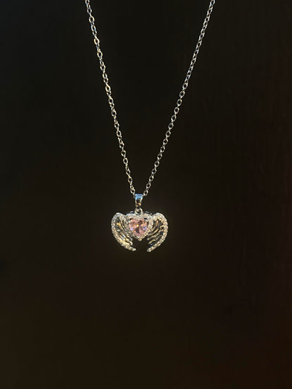 Pink Heart Wing Necklace