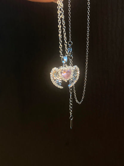 Pink Heart Wing Necklace