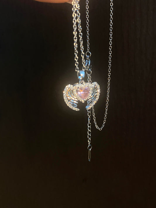 Pink Heart Wing Necklace
