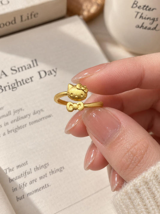 Kitty Bow Charm Adjustable Ring