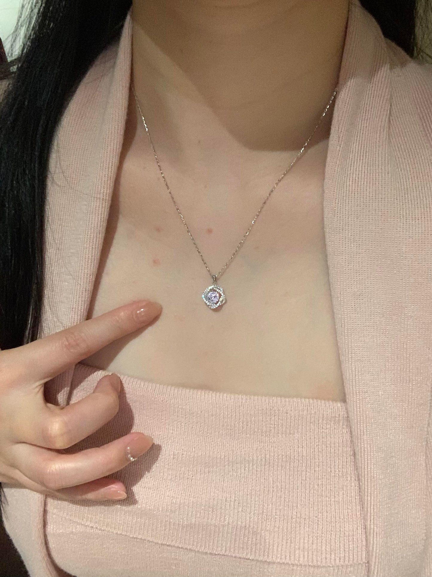 Purple Pave Halo Necklace