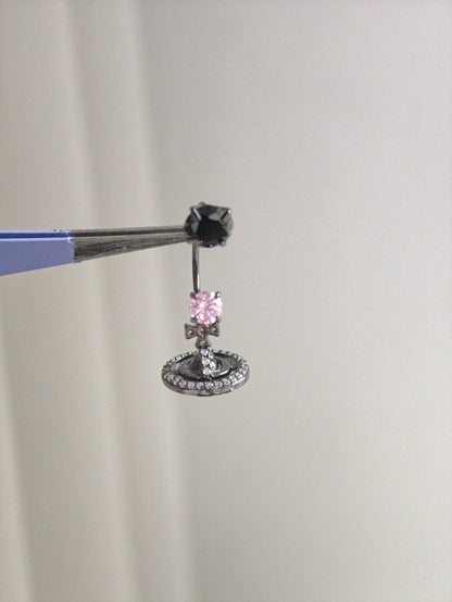 Black and Pink Saturn and Heart Earring Stack Set