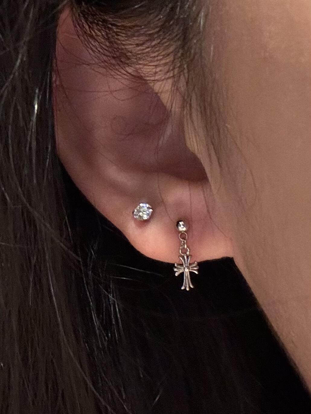 Edgy Silver Cross Drop Earrings