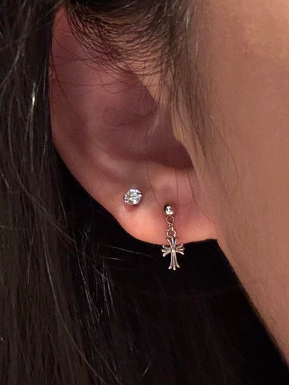 Edgy Silver Cross Drop Earrings
