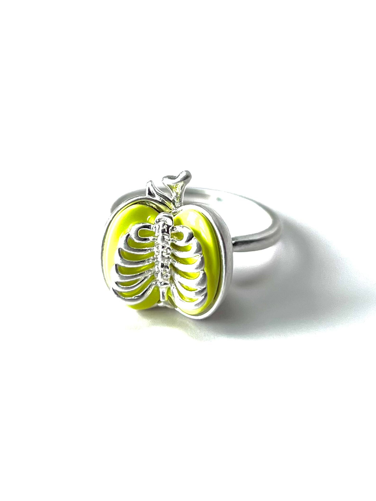 Green Apple Skeleton Ribcage Ring
