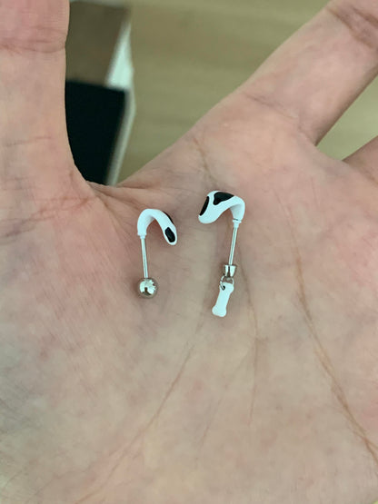 Cow Print Horn and Bone Double Vertical Helix Earrings