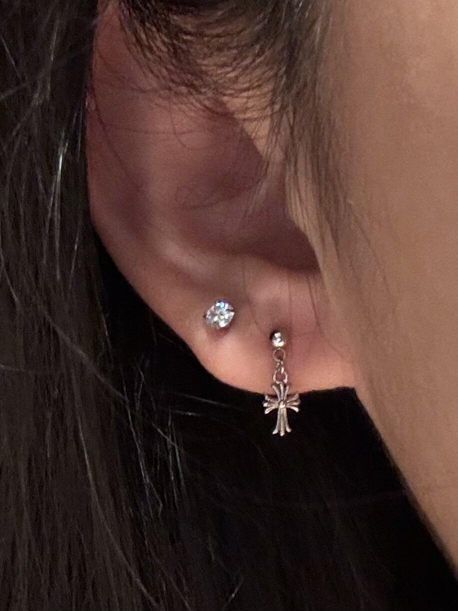 Edgy Silver Cross Drop Earrings