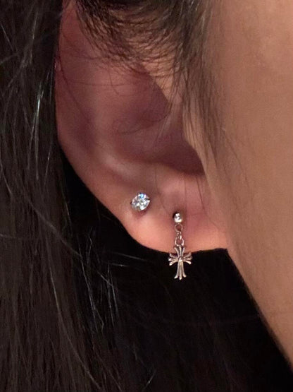 Edgy Silver Cross Drop Earrings