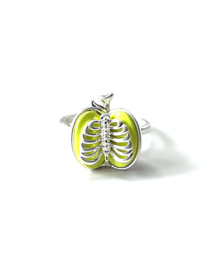 Green Apple Skeleton Ribcage Ring