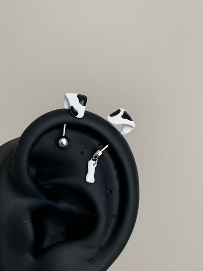 Cow Print Horn and Bone Double Vertical Helix Earrings