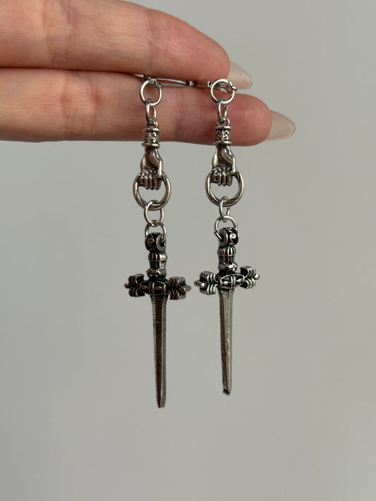 Silver Hand of Fate Drop Earrings