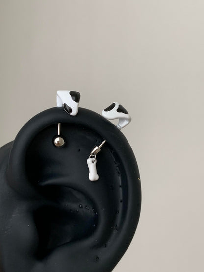 Cow Print Horn and Bone Double Vertical Helix Earrings