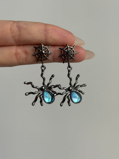 Black Blue Spider Web Earrings
