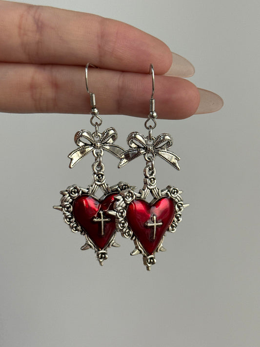 Red Sacred Cross Dangle Earrings