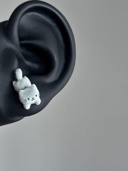 White Fluffy Kitty Stud Earrings