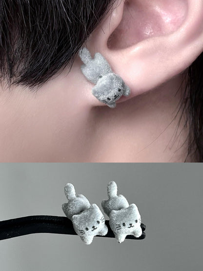 White Fluffy Kitty Stud Earrings