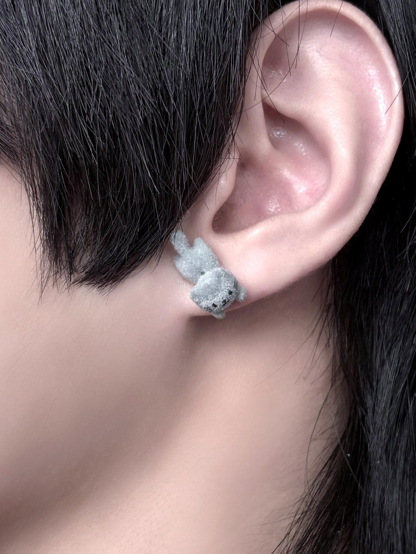 White Fluffy Kitty Stud Earrings