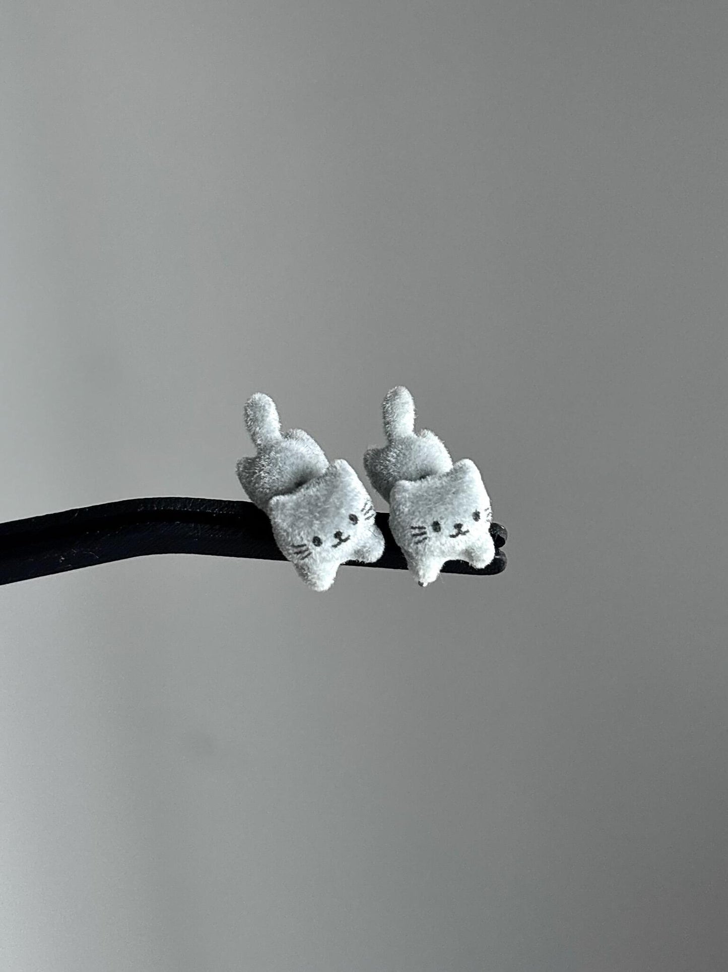 White Fluffy Kitty Stud Earrings