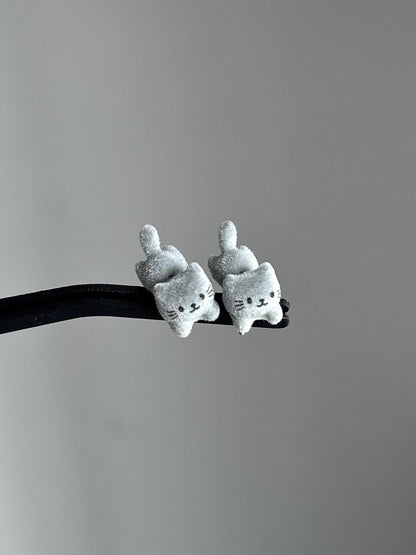 White Fluffy Kitty Stud Earrings