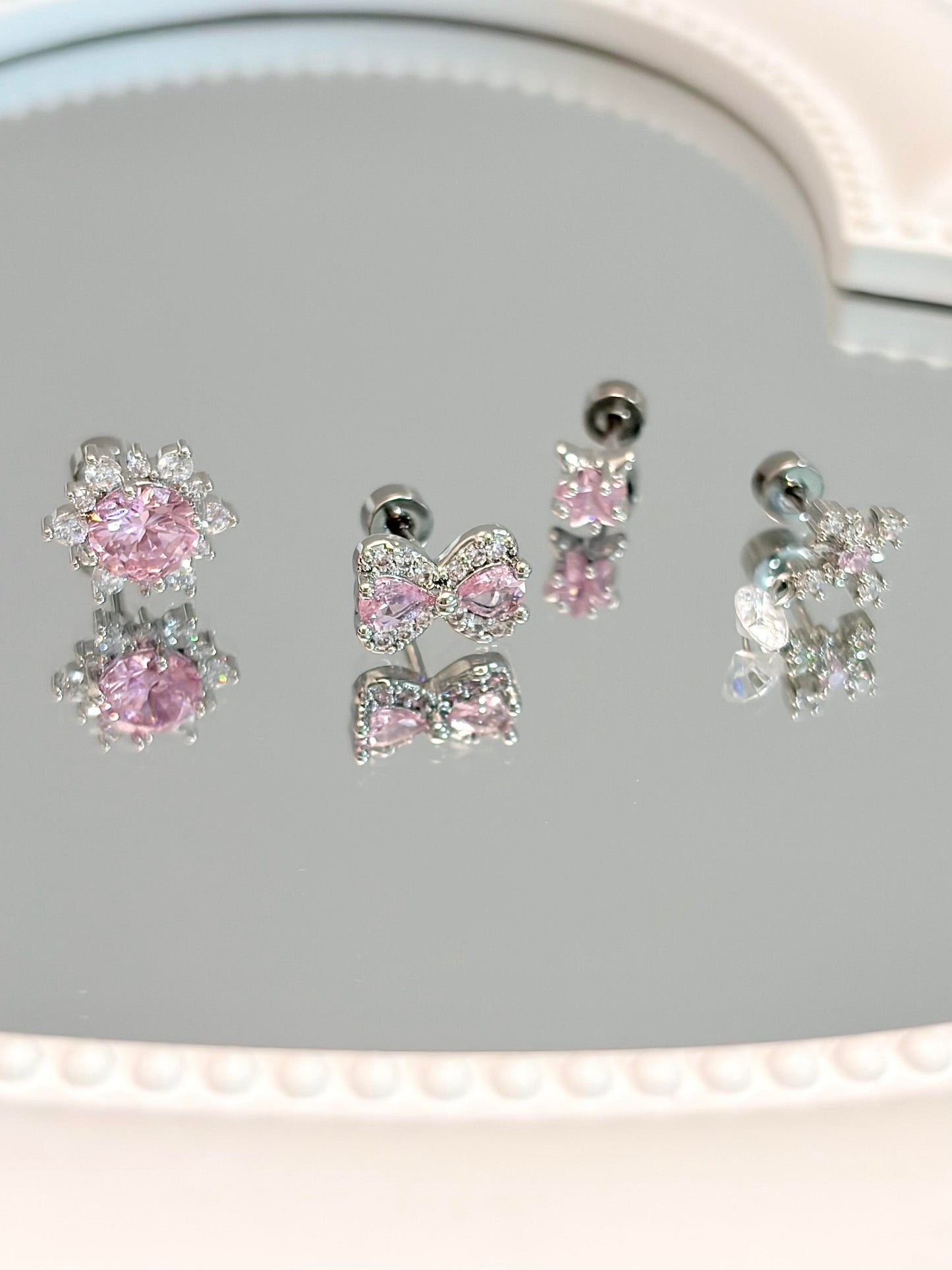 Pink Crystal Coquette Earring Stack